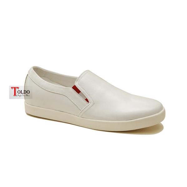 Giày cao slipon màu trắng da bò